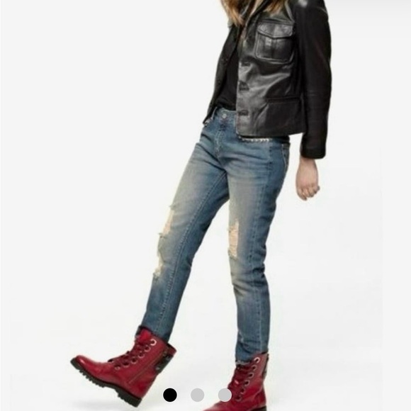 Zadig & Voltaire Denim - Zadig & Voltaire Eva Studded Distressed Slim Jeans Light Wash Sz 26 luxury demin
